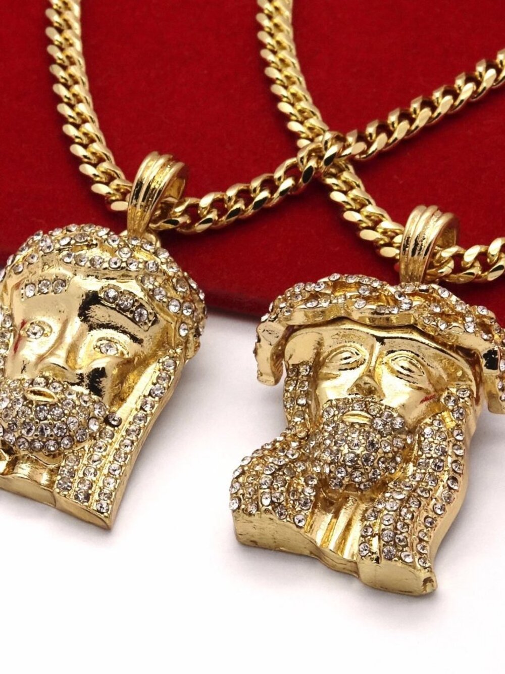 14K Plated Iced Out Jesus Pendants & Cuban Chain Pair